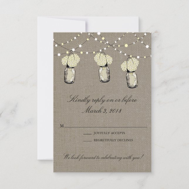 Rustic Mason Jar String of Lights RSVP Card (Front)