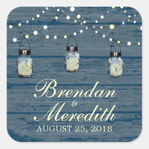 Rustic Mason Jar String of Lights Square Sticker