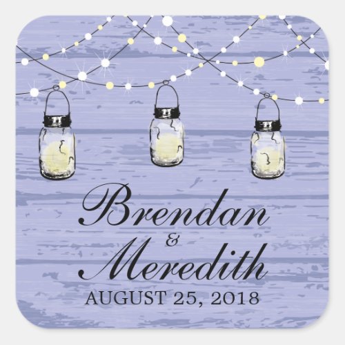 Rustic Mason Jar String of Lights Square Sticker