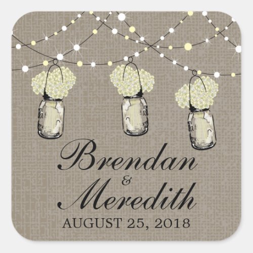 Rustic Mason Jar String of Lights Square Sticker