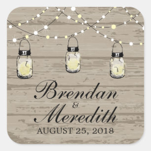 Rustic Mason Jar String of Lights Square Sticker