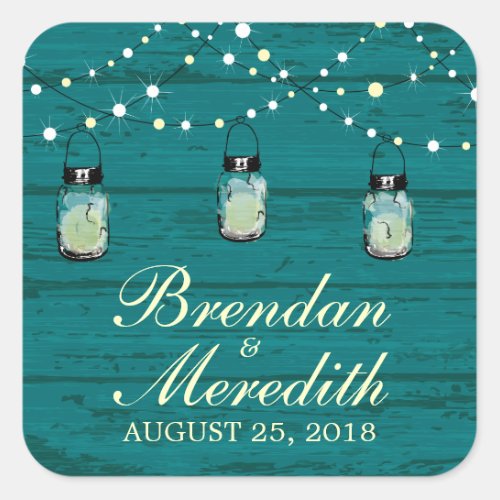 Rustic Mason Jar String of Lights Square Sticker