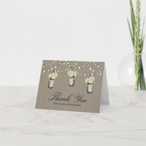 Rustic Mason Jar String of Lights Thank You Card