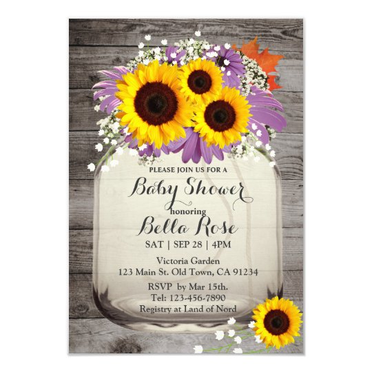 Rustic Mason Jar Sunflower Baby Shower Invitations Zazzle Com