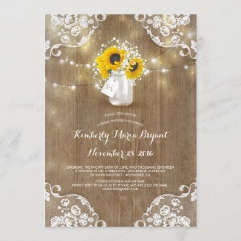Rustic Mason Jar Sunflower Bridal Shower Invitation by jinaiji at Zazzle