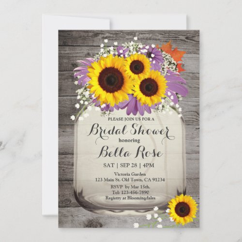 Rustic Mason Jar Sunflower Bridal Shower Invite