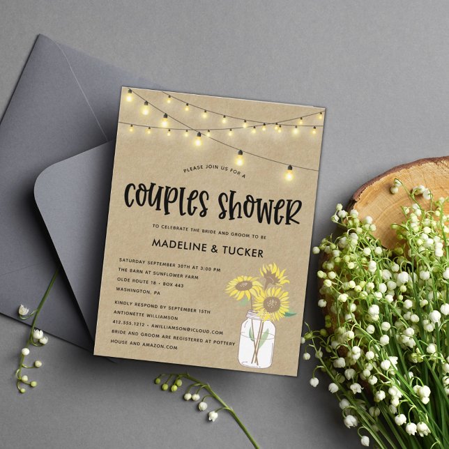 Rustic  Mason Jar Sunflower Lights Couples Shower  Postcard (Creator Uploaded)
