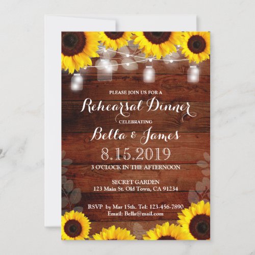 Rustic Mason Jar Sunflower Rehearsal Dinner Cards