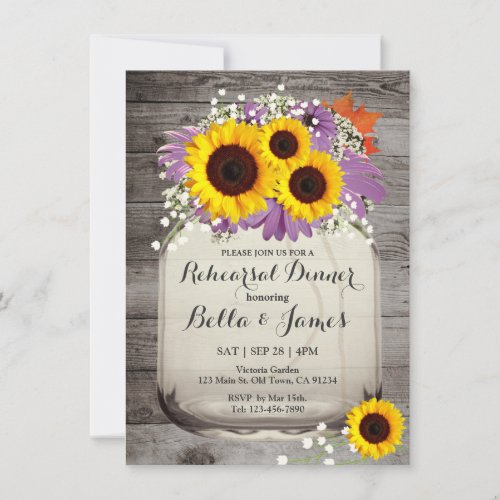 Rustic Mason Jar Sunflower Rehearsal Dinner Invite