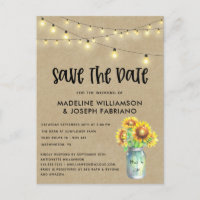 Rustic Mason Jar Sunflower Save the Date