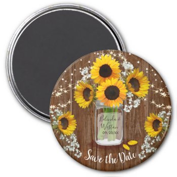 Rustic Mason Jar Sunflower Save The Date Wedding Magnet by Fishing_Hunting_Life at Zazzle