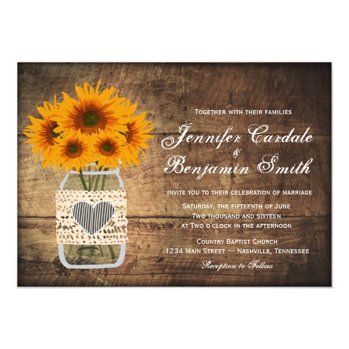 Rustic Mason Jar Sunflower Wedding Invitations | Zazzle
