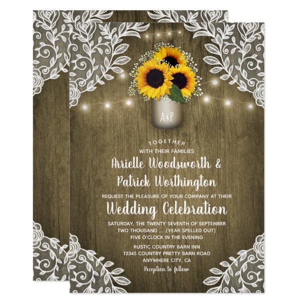 Sunflower Wedding Invitations Rustic Wedding Invitations