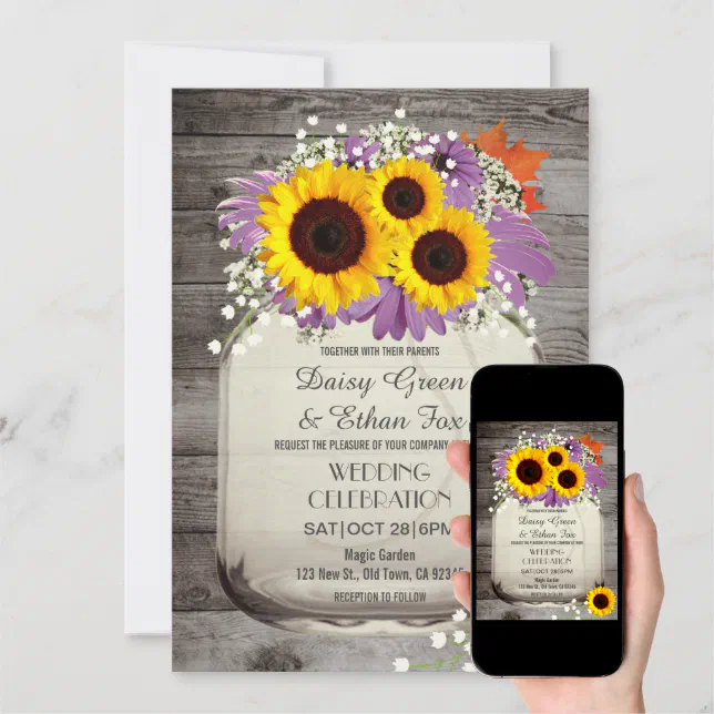 Rustic Mason Jar Sunflower Wedding Invite Zazzle