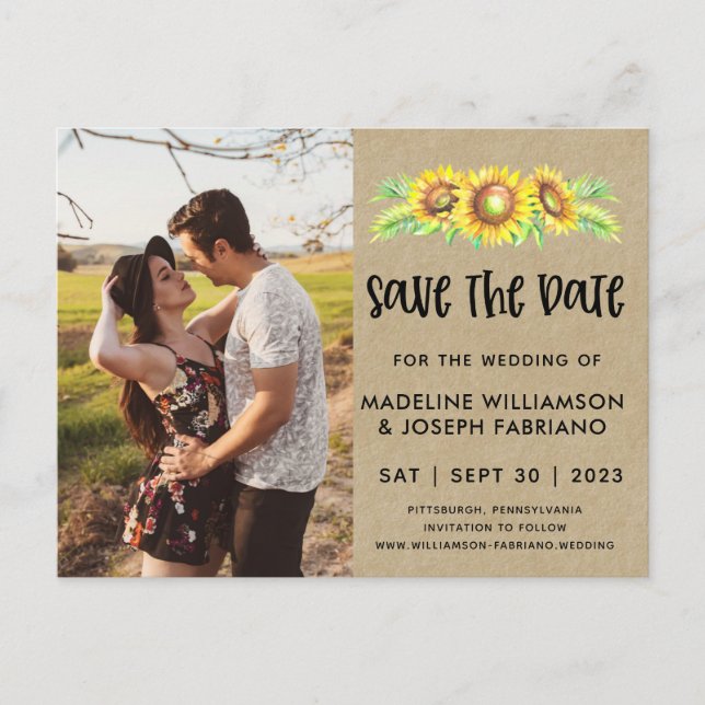Rustic Mason Jar Sunflowers Lights Save the Date  Announcement Postcard (Front)