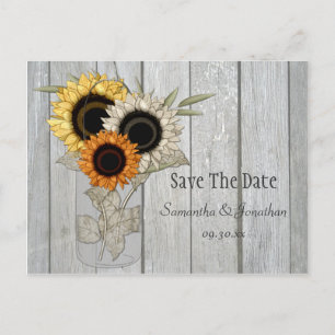 Rustic Mason Jar Sunflowers Save The Date Announcement Postcard