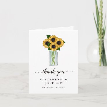 Rustic Mason Jar Sunflowers Thank You Card