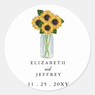 Rustic Mason Jar Sunflowers Wedding Classic Round Sticker