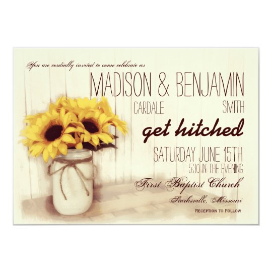 Rustic Mason Jar Sunflowers Wedding Invitations Zazzle