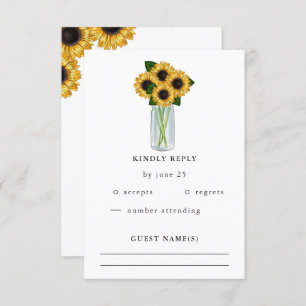 Rustic Mason Jar Sunflowers Wedding RSVP Card
