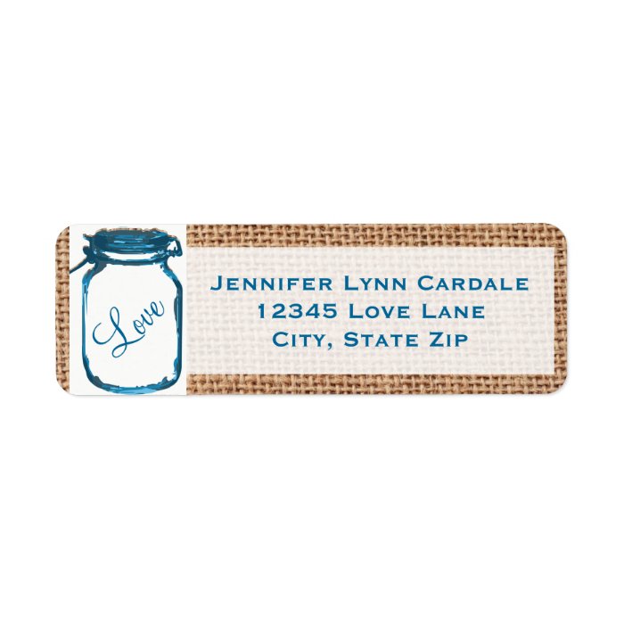 Rustic Mason Jar Teal Burlap Wedding Address Label