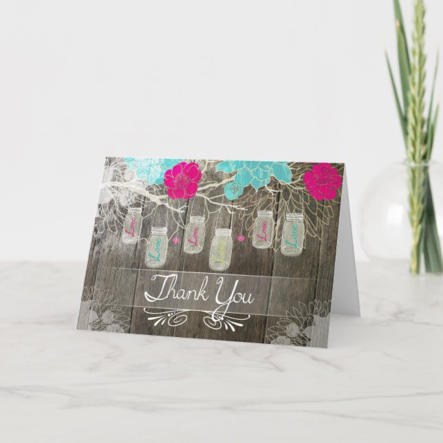 Rustic Mason Jar Thank You Card (Front)