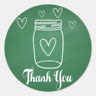 Rustic Mason Jar Thank You Green Chalkboard Classic Round Sticker