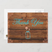 Rustic Mason Jar Thank you postcards peach teal (Front/Back)