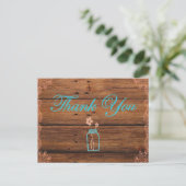 Rustic Mason Jar Thank you postcards peach teal (Standing Front)