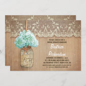 rustic mason jar turquoise hydrangea bridal shower invitation (Front/Back)