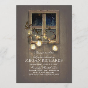 Rustic Mason Jar Twinkle Lights Baby Shower Invitation