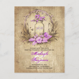 Rustic mason jar vintage save the date postcards