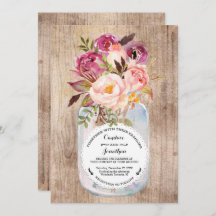 Rustic Mason Jar Watercolor Flowers Wood Wedding