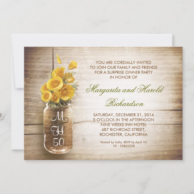 rustic mason jar wedding anniversary invitations (Front)