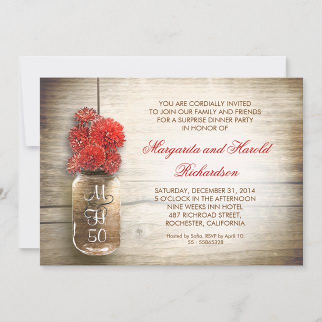 rustic mason jar wedding anniversary invitations (Front)