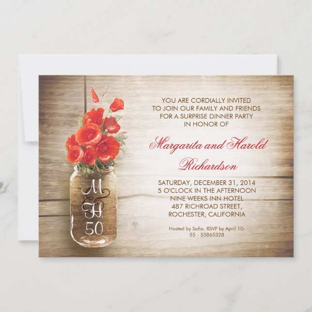 rustic mason jar wedding anniversary invitations (Front)
