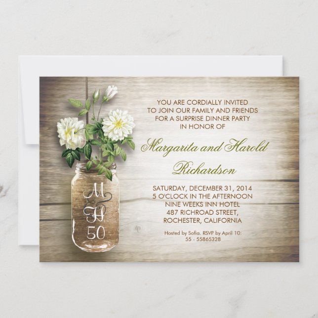 rustic mason jar wedding anniversary invitations (Front)