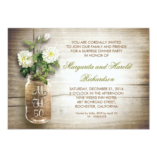  rustic  mason jar wedding  anniversary  invitations  Zazzle com