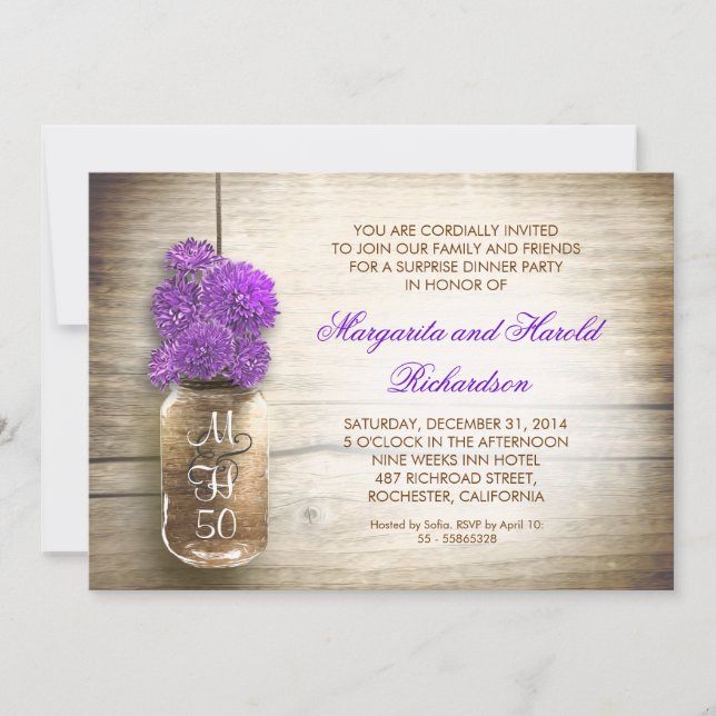 rustic mason jar wedding anniversary invitations (Front)