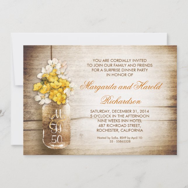 rustic mason jar wedding anniversary invitations (Front)