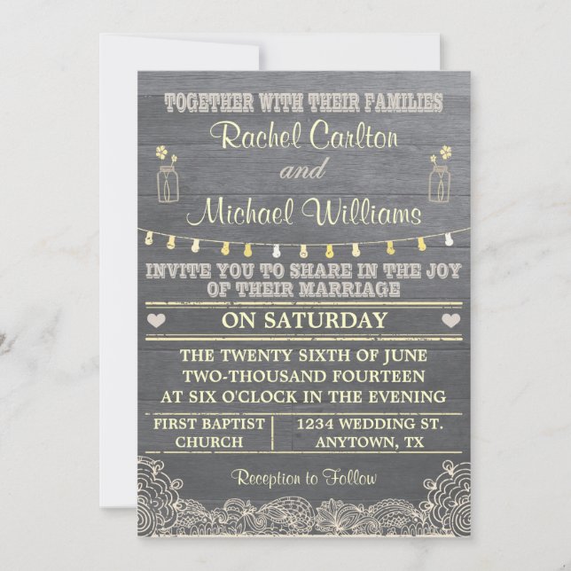 Rustic Mason Jar Wedding Invitation (Front)