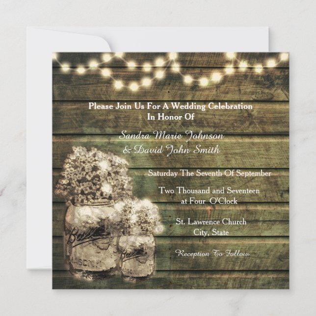 Rustic Mason Jar  Wedding Invitation (Front)