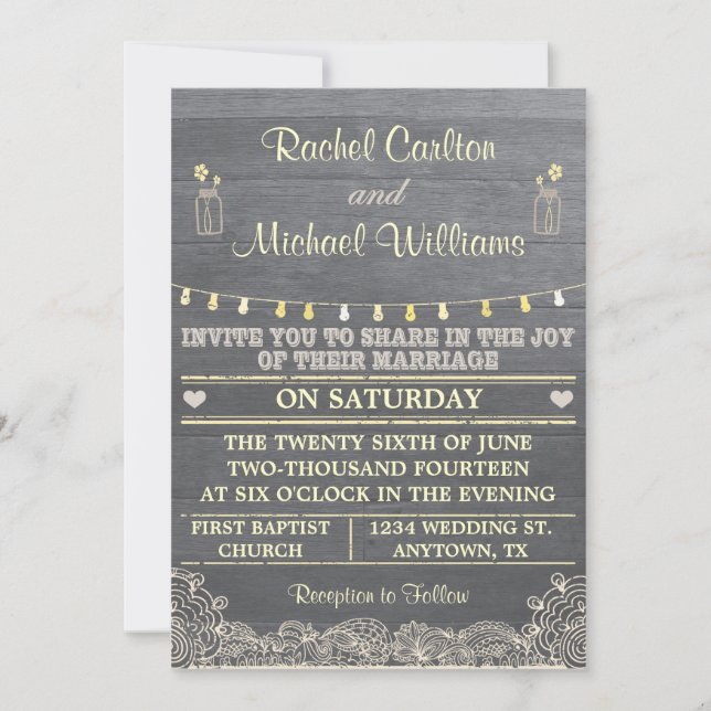 Rustic Mason Jar Wedding Invitation 2 (Front)