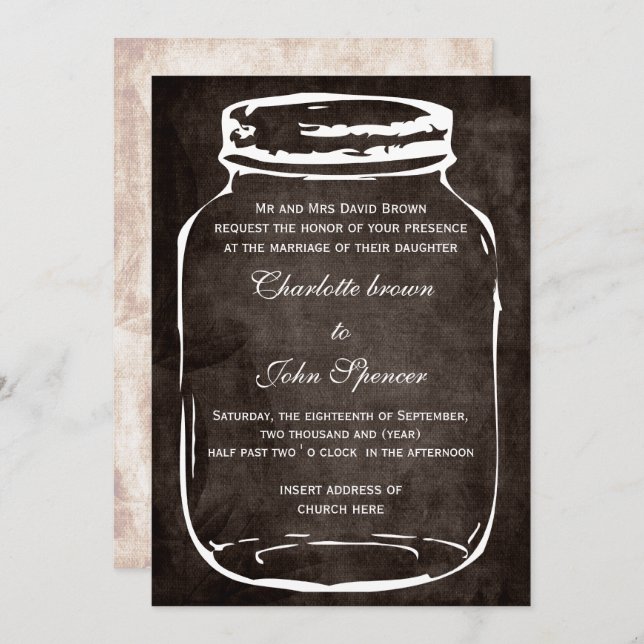 rustic mason jar wedding invites (Front/Back)