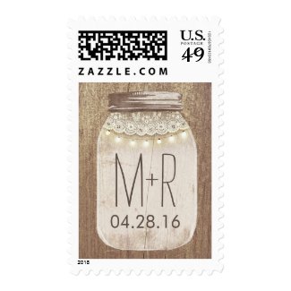 Rustic Mason Jar Wedding Postage Stamps at UniqueRusticWeddingInvitations.com