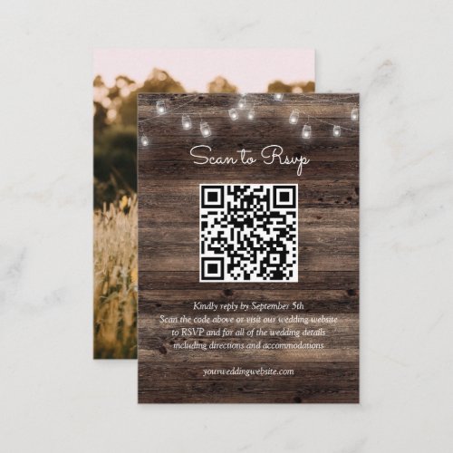 Rustic Mason Jar Wedding QR Code RSVP Enclosure Card