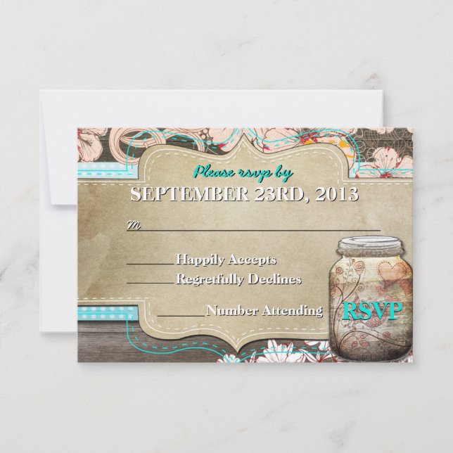 Rustic Mason Jar Wedding Reception RSVP (Front)