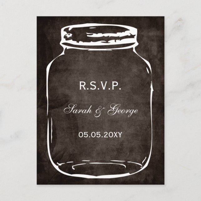 rustic mason jar wedding rsvp invitation postcard (Front)