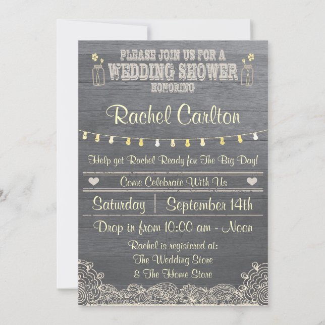 Rustic Mason Jar Wedding Shower Invitation (Front)