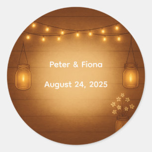 Rustic Mason Jar Wedding Sticker with String Light